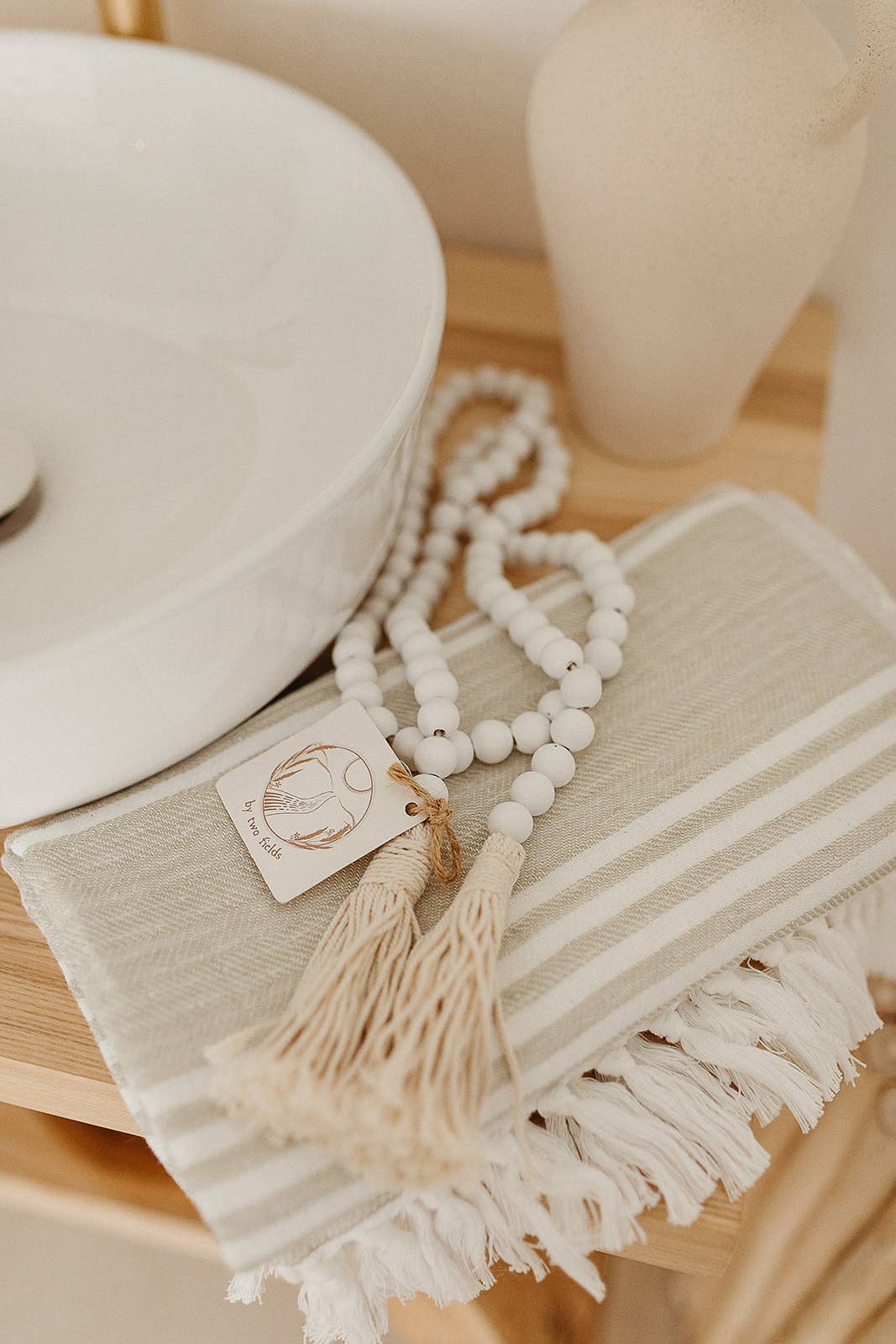 By Two Fields - White Wood Bead Garland