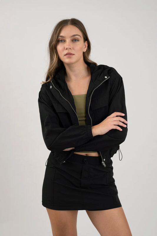Hooded Windbreaker - Black