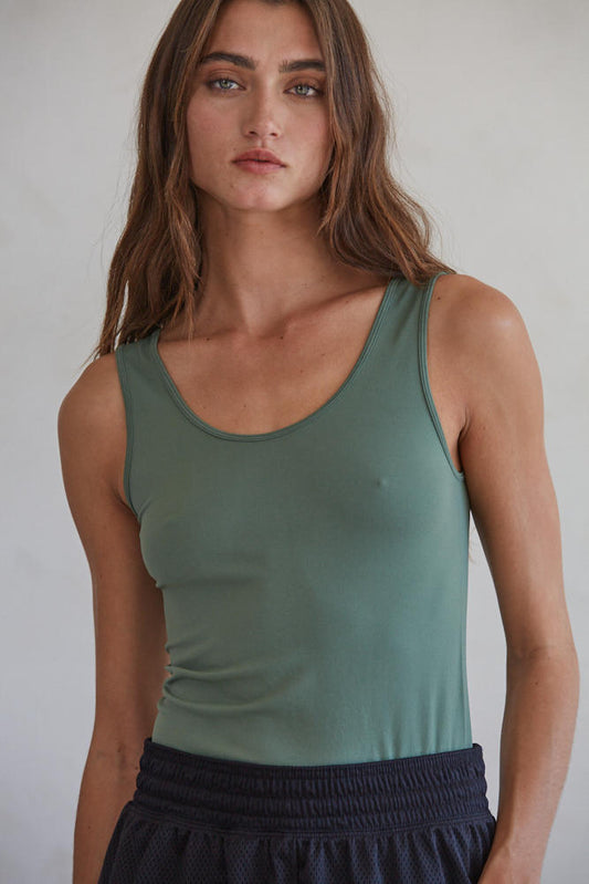 Talk Later Tank - Dark Moss